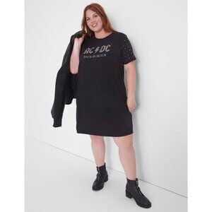 Lane‎ Bryant ACDC Soft T-Shirt Dress Black Studded Size 14/16 1X Plus Band Tee